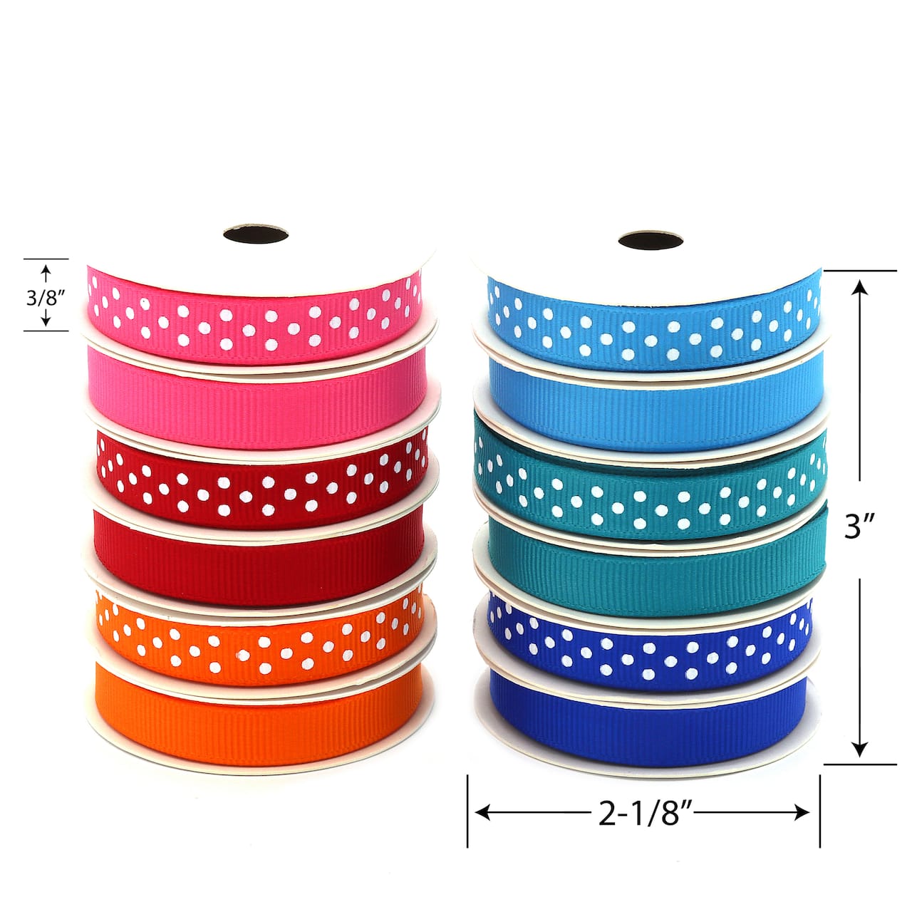 Gwen Studios 3/8&#x22; x 48yd. Bright Solid &#x26; Dots Grosgrain Ribbon, 24ct.